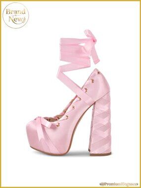 Platform Heels Chunky Bow Ribbon Pumps Satin Ankle Strap Lolita Party
